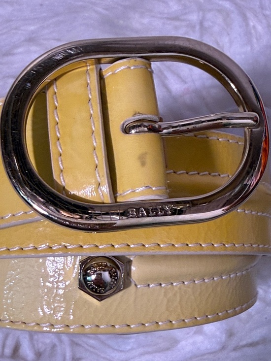 Bally Patent Yellow Leather Belt with Silver Oval Buckle size 85-34 main image 5